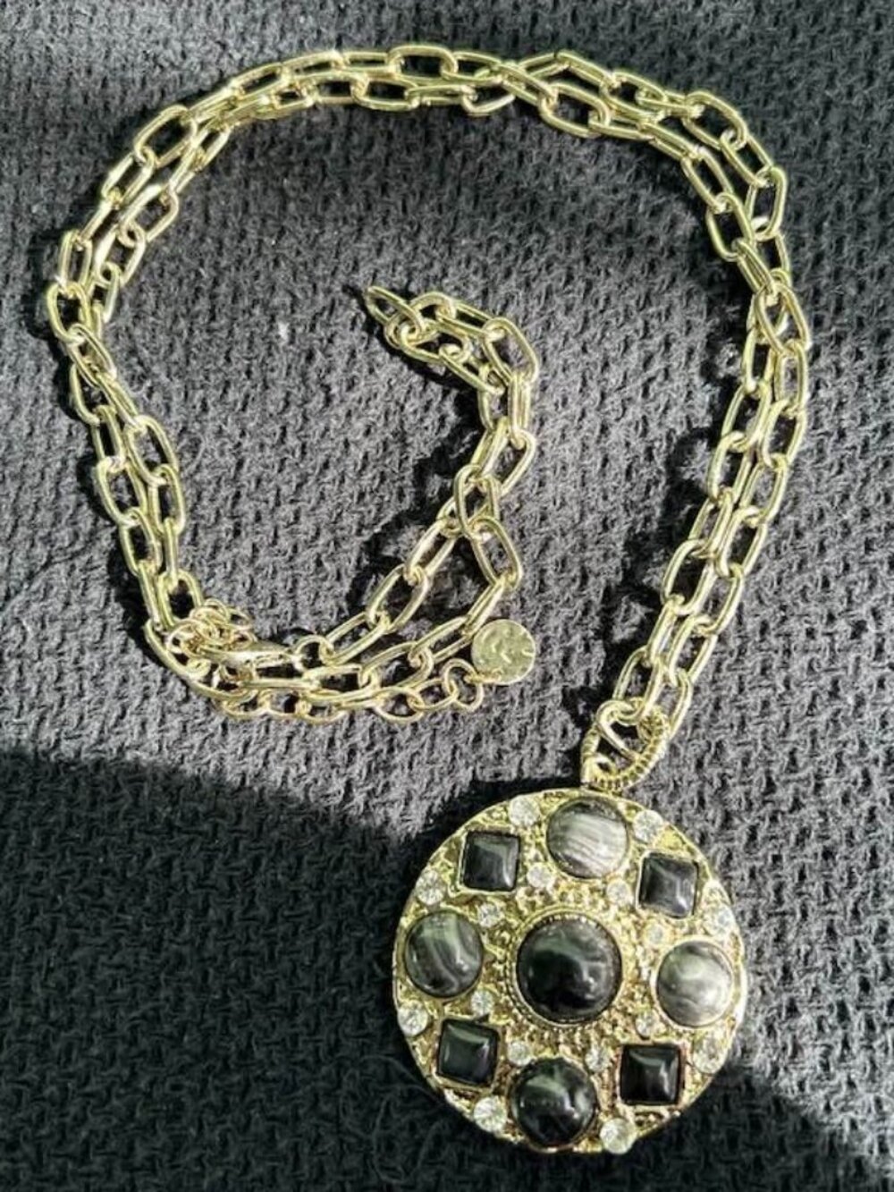 Chunky Costume Necklace with Black and Clear Stones